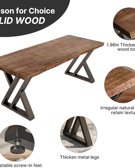 Solid Wood Desk 55 inches, Home Office Computer Desk Wooden Rustic Writing Desk Metal Modern Simple Design Executive Real Wood Desk(Rustic Brown)