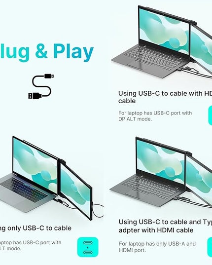Portable Monitor - [2026 Upgrade] Mobile Pixels Duex Max DS 14.1'' Laptop Screen Extender, USB C/HDMI Plug and Play, 1080P Monitor for 14''-17 '' Laptops, Compatible with Mac/Windows/Android/Switch