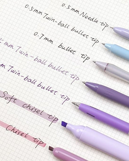 WRITECH Gel Pens Journaling Highlighters: Journal Set Aesthetic Assorted Pastel Color Ink 0.5mm Fine Point Retractable 0.7mm Black Pen Smooth Writing Drawing No Bleed 7ct (Purple)