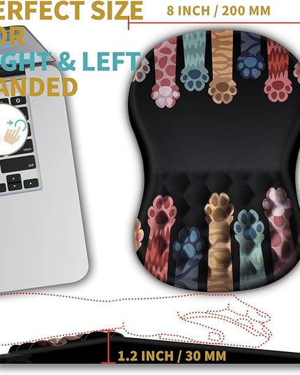 Hokafenle Ergonomic Mouse Pad Wrist Support with Massage Design, Wrist Rest Pain Relief Mousepad with Memory Foam&Non-Slip PU Base, Mouse Pads for Wireless Mouse & Desk (12x8 inch,Paw)