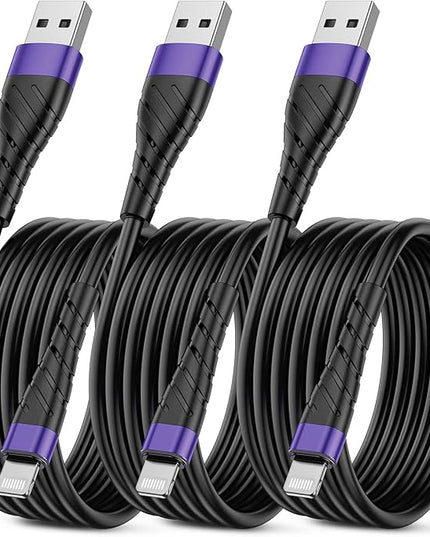 OIITH MFi Certified for iPhone Charger Cable 3 Pack 10 Ft, Extra Long for Lightning Charging Cord, Fast 2.4A for iPhone USB Cord Compatible with iPhone12/11/XS/Max/XR/X/8/8P/7P/6/iPad - Purple