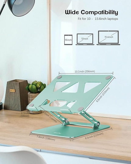 Adjustable Laptop Stand for Desk,Portable Laptop Stand Holder and Riser,Foldable Aluminum Notebook Computer Stands for MacBook Air Pro HP Lenovo Dell Samsung, 10-15.6 inch (Fresh Green)