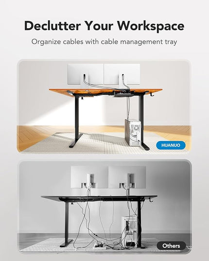 HUANUO 63x40 inch Dual Motor L Shaped Electric Standing Desk with 3 Preset Heights, Electric Height Adjustable Computer Table, 2 Hooks & Cable Tray, Raising Desk for Home Office, Vintage Brown