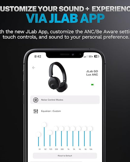 JLab Go Lux ANC Wireless Headphones, Sage, Hybrid Active Noise Cancelling, Premium On-Ear Bluetooth Headset, Customizable Sound, Be Aware Mode, Cloud Foam Comfort, Multipoint Connection