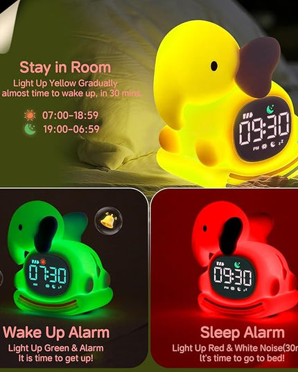 Alarm Clock for Kids with Night Light, Sleep Training Clock Time to Wake Clock, Rechargeable Silicone Light for Bedroom, Perfect Sleep Companion for Boys Girls, Pink Elephant