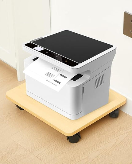 2 Pcs Office Under Desk Printer Stand with 4 Caster Wheels 13.8 x 11.8 Inches Burlywood Movable Printer Copier Shelf CPU Holder for Home Office Heavy Duty Storage Rack Scanner Fax Machine