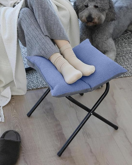 Foldable Foot Rest Stool for Under Desk or Sofa - Office Footrest Ottoman, Portable Leg Rest for Home & Office (Blue)