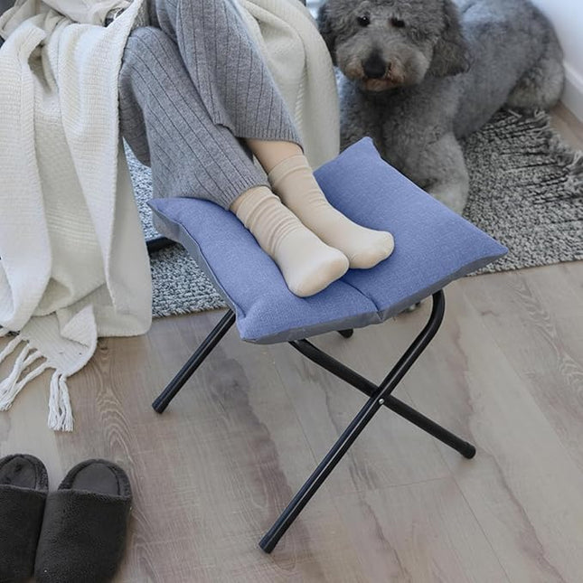 Foldable Foot Rest Stool for Under Desk or Sofa - Office Footrest Ottoman, Portable Leg Rest for Home & Office (Blue)