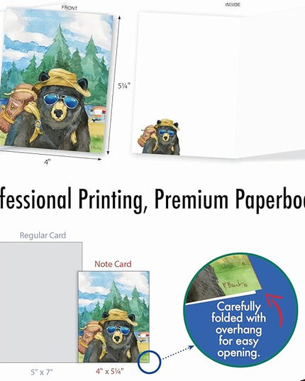 The Best Card Company Assorted Funny Wildlife Watercolor Blank Greeting Card Box Set - Incl. 10 Unique Notecards Designs + Envelopes for Thank You, Invitations - Animal's Day Off AM6670OCB-B1x10