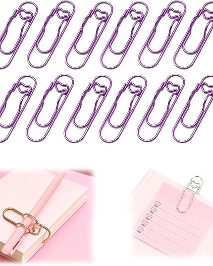 12 Pcs Colorful Metal Pen Clips,Pen Holder Clips for Notebook Journal and Book,Heart Papers Paperclip Bookmarks,School Office Supplies for Students Professionals and Teachers (Purple)