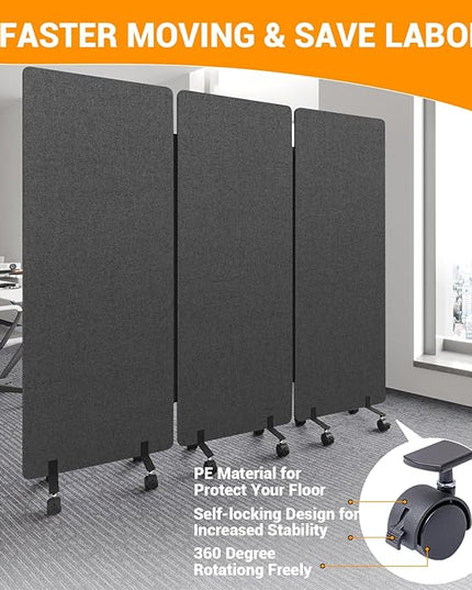 Soundproof Room Divider with Wheels, 66in Office Dividers for Sound Proofing & Reducing, 3 Panel Sound Proof Dividers for Office Partitions Portable Temporary Wall Acoustic Wall Divider，Dark Grey