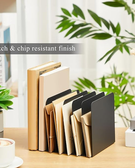 Suzile Metal Desktop File Organizer, 7 Compartments, Vertical File Sorter, Black, 5.79" W x 7.09" L x 5.41" H, Office, Reception Areas, Workspace