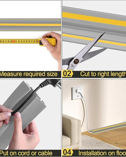 MYFAMIREA 4FT Floor Cord Cover Heavy Duty Cord Cover for Wire on Floor, Outdoor Cable Covers Protector with 3 Channels, Extension PVC Wire Covers Hider Management for Home Office Outdoor, Grey