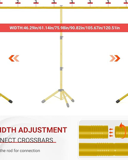 JSungo Backdrop Stand, Adjustable 10x7.5 FT Background Stand Backdrop for Parties, Photo Video Studio, Portable Photography Backdrop Stand with Carrying Bag, 6 Backdrop Clamps, and 2 Stand Bags, Gold