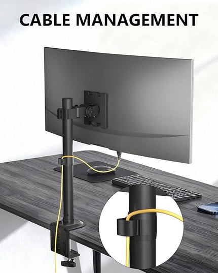 WALI Heavy Duty Single Monitor Arm Desk Mount for 13-49 Inch Screens, Ultrawide Monitor Stand with Full Motion Tilt, Swivel, Rotation, Holds up to 44 lbs, C-Clamp Mount for VESA 75/100mm,(M001S)