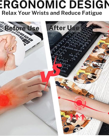 Britimes Ergonomic Mouse Pad Set with Wrist Rest Colorful Doodle Dogs Non-Slip Rubber Base Wrist Cushion Support and Coasters Mousepad with Wrist Support for Computer Keyboard and Desk
