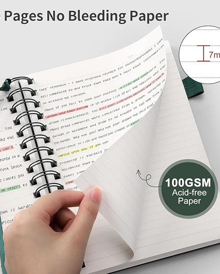 EMSHOI Lined Journal A4 Spiral Notebook, College Ruled Notebook, 300 Pages/150 Sheets, 100gsm Acid-Free Paper, Waterproof Softcover Notebook for School, Work, Writing, 8.27" × 11.2" - Dark Green