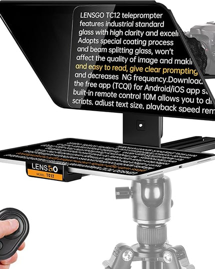 LENSGO 12.9'' Aluminum Teleprompter for iPad Tablet DSLR Cameras with Remote Control, App Compatible with iOS/Android,Professional Prompter for News/Broadcasting,Online Teaching,Live Streaming(TC12)