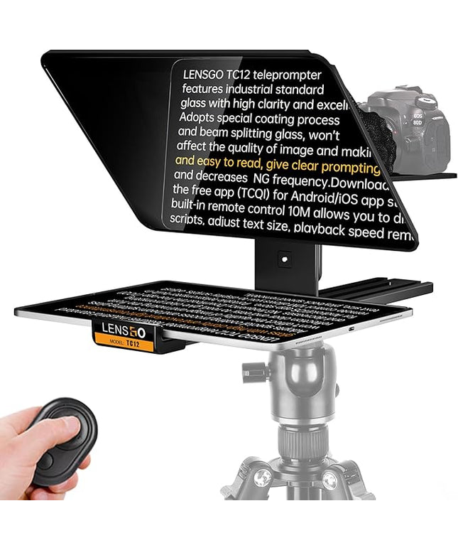 LENSGO 12.9'' Aluminum Teleprompter for iPad Tablet DSLR Cameras with Remote Control, App Compatible with iOS/Android,Professional Prompter for News/Broadcasting,Online Teaching,Live Streaming(TC12)