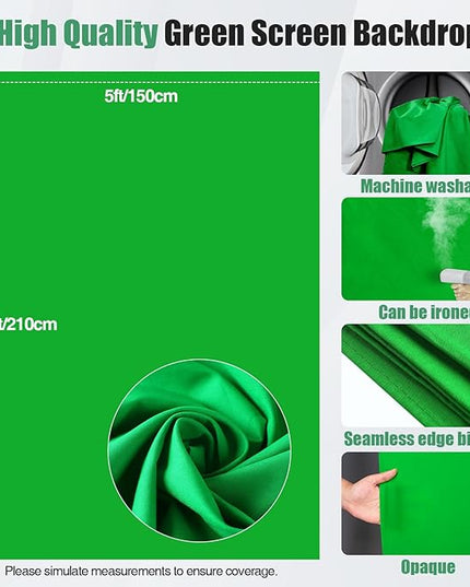 Green Screen Backdrop Kit, 5×7ft Portable Greenscreen Background with Adjustable T-Shaped Stand, 5 Clamps, Carrying Bag for Parties, Streaming, Photography, Zoom, Gaming, Video Studio