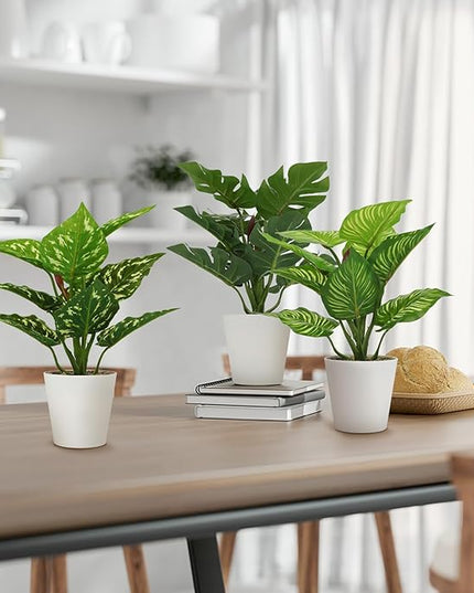 HNCSDD 11.8 Inch 3 Pcs Small Fake Plants Artificial Potted Plant Indoor Faux Tropical Plant for Home Office Table Shelf Desktop Décor