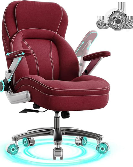 Big and Tall Office Chair, 600lbs Heavy Duty Desk Chair with 5D Arms, Adjustable Lumbar Support & Height, Tilt Function, Fabric High Back Ergonomic Executive Computer Chair with 3'' Casters