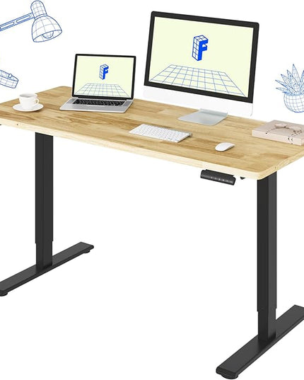 FLEXISPOT E3 Solid Wood Dual Motor Electric Standing Desk 55 x 24 Sit Stand Desk, Holds 220 lbs, Adjustable Height w/Memory Presets, Butcher Block Rubberwood Desktop & Black Frame, Ships in 2 Boxes