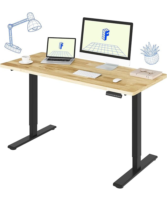 FLEXISPOT E3 Solid Wood Dual Motor Electric Standing Desk 55 x 24 Sit Stand Desk, Holds 220 lbs, Adjustable Height w/Memory Presets, Butcher Block Rubberwood Desktop & Black Frame, Ships in 2 Boxes