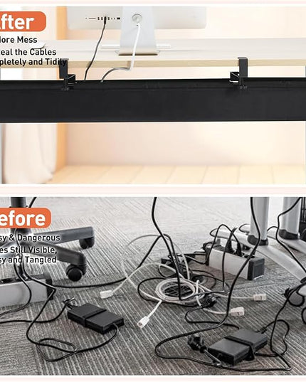 MAXECHO Under Desk Cable Management Tray 48" - Clamp on Wire and Cable Organizer for Storage and to Hide Cords - Ideal for Home Office - Premium Black Fabric Design