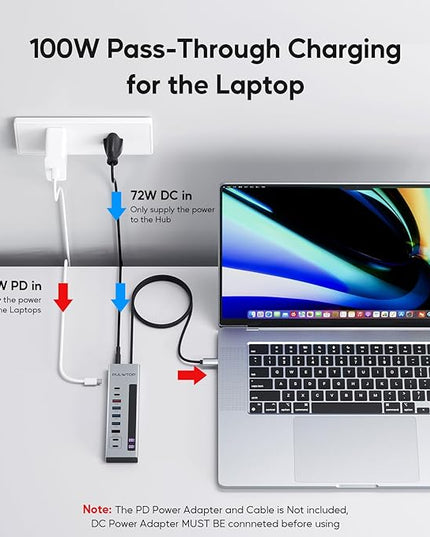 Powered USB C Hub, 10-in-1 USB 3.2 Data Hub with 3 x USB A/C 10Gbps, 3 x USBA 5Gbps, USB A 2.0, 100W PD-in, 2 x 24/45W Type-C Charging Ports (72W Adapter Included)
