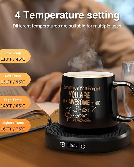 Coffee Mug Warmer & You are Awesome Mug Set, Electric Cup Warmer with Auto Shut Off, 4 Temperature Setting Smart Beverage Warmer, 8-Hours Auto Shut Off (Black Awesome Mug)