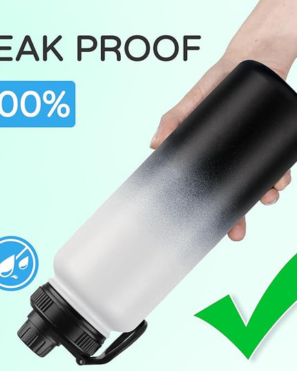 DOMICARE 40 oz Insulated Water Bottle, Vacuum Insulated Stainless Steel Sports Water Bottle with Straw Lid & Spout Lid, Leakproof, Reusable - Travel, Camping, Bike, Black White Gradient