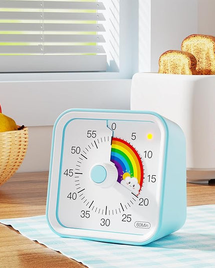 InfPokid Visual Timer for Kids with Pause Function, Cute Silent Timer with Rainbow for Classroom, Teaching, Task, Kitchen, 60 Minute Countdown Time Management for ADHD (Rainbow Blue)
