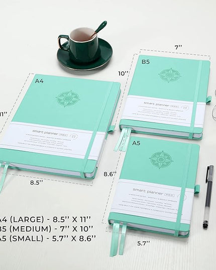 Smart Planner Pro – Medium 10 x 7 inches (B5) – Undated Agenda Daily Planner – Tested & Proven to Achieve Goals & Increase Productivity, Time Management & Happiness with Weekly, Monthly, Gratitude Sections, Back Pocket (Turquoise)