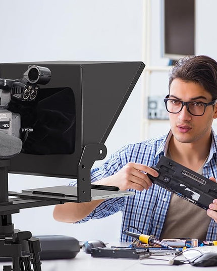 13-inch high-Definition Wide-Angle teleprompter｜High-Definition Beam Splitter Design｜Manual Height Adjustment, Compatible with a Wide Range of Devices｜with Remote Control and teleprompter apps