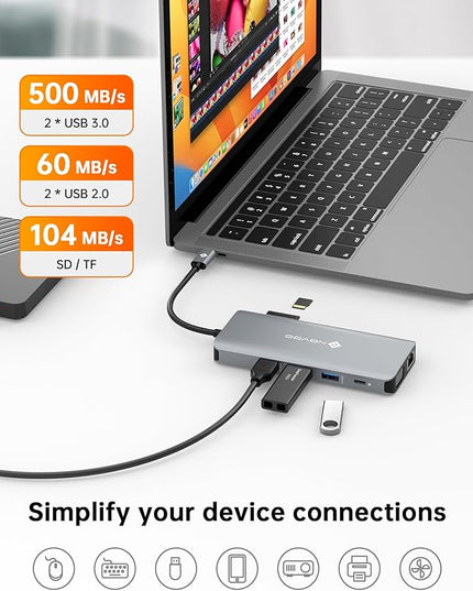 USB C Docking Station Dual HDMI Adapter, 11 in 1 Multi Display Docking Station Dual Monitor with 2 HDMI, VGA, 100W PD, 4 USB, USB C Hub Multiport Dongle Compatible with MacBook/Dell/HP/Lenovo Laptops