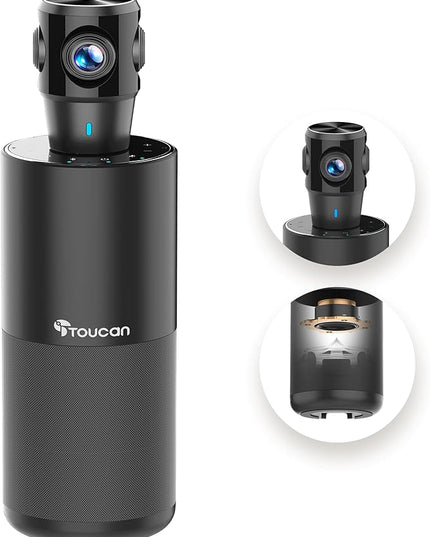 TOUCAN 360-Degree Video Conference Camera, 1080p HD Webcam with 4 Noise Reduction Mics, Speaker, AI Tracking, Works with Zoom, Google Voice, Microsoft Teams and More, for PC/Mac/Tablet