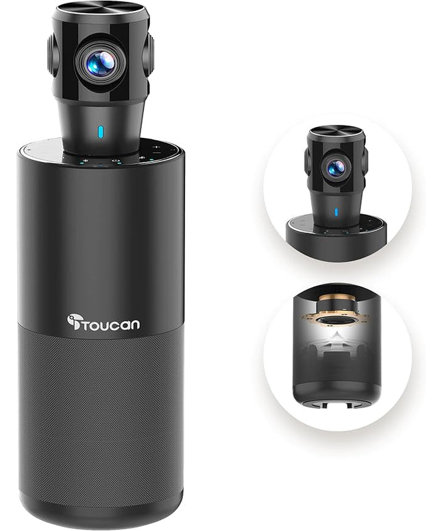 TOUCAN 360-Degree Video Conference Camera, 1080p HD Webcam with 4 Noise Reduction Mics, Speaker, AI Tracking, Works with Zoom, Google Voice, Microsoft Teams and More, for PC/Mac/Tablet