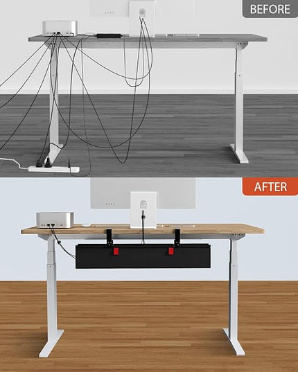Univivi No Drill Under Desk Cable Management Tray, 28" Cord Organizer for Table, Clamp/Screw Mount Desk Cable Management, Premium Fabric Cable Management Tray for Office, Home