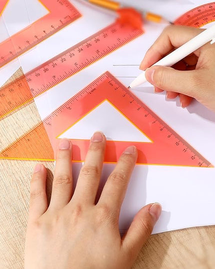 Tenare 6 Pcs Plastic Ruler Math Set Includes 12 Inch 6 Inch Straight Protractor Triangle Geometry Transparent Math Ruler Measuring Tools for School Office Home (Orange)