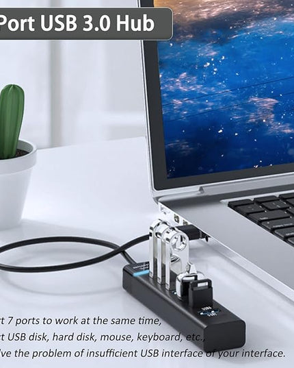 Upgraded USB Hub 3.0, VIENON 7-Port USB Extender Splitter for Laptop, PC, MacBook, Mac Pro, Mac mini, iMac, Surface Pro and More USB Devices