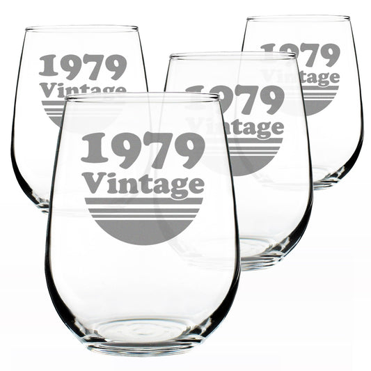 Vintage 1979 Stemless Wine Glass for 47th Birthday - 17 oz - Set of 4