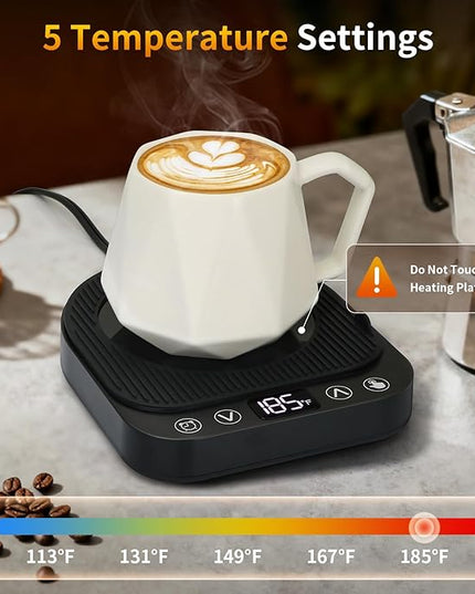 Anbanglin Smart Coffee Mug Warmer, 50W Fast Heating Coffee Warmer for Desk with 5 Temperature Control & 2-12H Auto Shut Off, Electric Large Panel Cup Warmer for Milk, Beverage, Candle, Matte Black