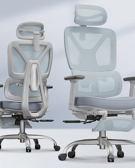FLEXISPOT ErgoX Premium Ergonomic Office Chair with Footrest- Adjustable 3D Armrests, Dynamic Lumbar Support, Recline & Tilt Function, Mesh Seat, for Home & Office Use,Foam Blue