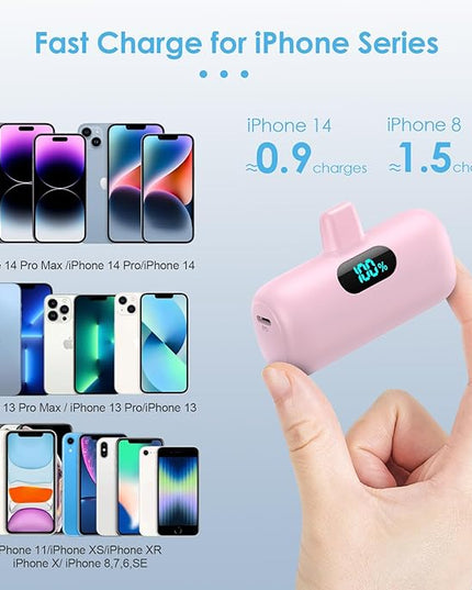 [2 Pack] Small Portable Charger for iPhone,Upgraded 5000mAh PD Fast Charging Power Bank, LCD Display Cute Mini Battery Pack Compatible with iPhone 14/14 Pro Max/13/13 Pro/12 Pro/11/XR/X/8,Blue+Pink