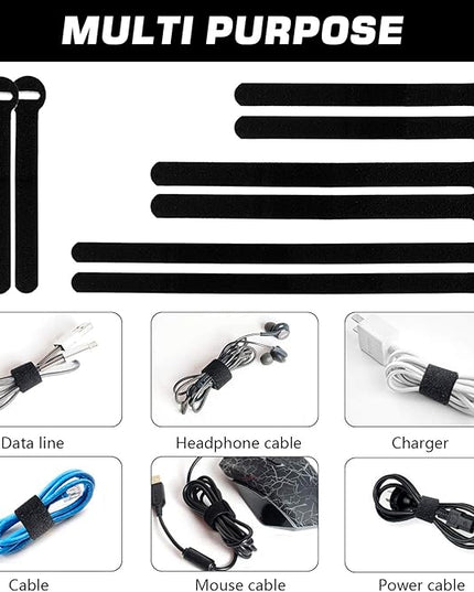 150PCS Reusable Cable Ties - 4+6+8+10inch Multi-Purpose Cable management Hook & Loop Cable Straps Wire Ties,Adjustable Fastening Cord Organizer,Cable Organizer for Home,Office and Data Centers,Black