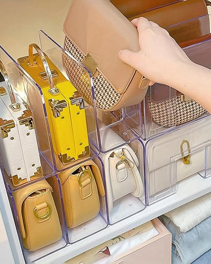 4PCS 3 Sections (Wide 4.2inch) Acrylic Wallet Organizer for Closet, Handbag Storage, Book, Bag, Desktop File, Desktop Accessories Organizer (Clear)