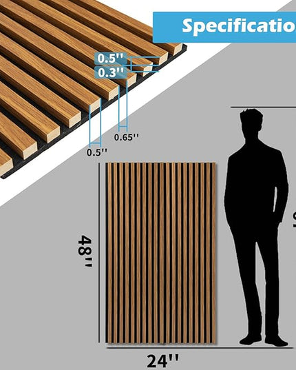 Art3d 2-Pack 48" x 24" Acoustic Wood Panels for Wall, Soundproof Wood Slat Panel for Wall and Ceiling, 3D Fluted Sound Absorbing Paneling for Interior Wall Decor, Living Room, Bedroom - Teak