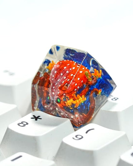 Red Octopus Artisan Keycap R1 SA Profile Custom Ocean Sea Creatures Keycaps 1U ESC Handmade Gaming Kraken Resin Key Cap Cherry MX Switch Compatible Mechanical Keyboard Octopus Lover Gift
