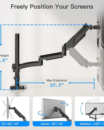 Long Arm Monitor Mount, 13 to 32 inch Computer Desk Mount, Extra Long Adjustable Stand, Hold up to 19.8lbs, Tall Arm with Tilt, Swivel, Rotation, VESA 75/100mm